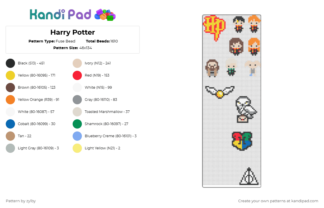 Harry Potter - Fuse Bead Pattern by zylby on Kandi Pad - yellow,red,beige,brown