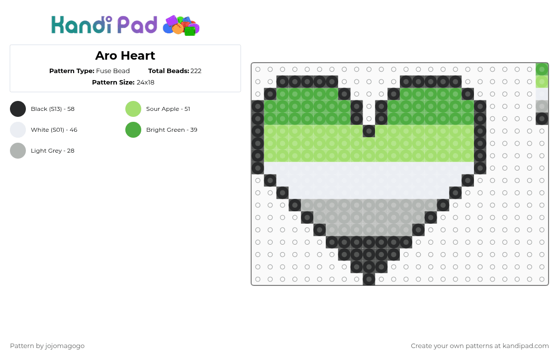 Aro Heart - Fuse Bead Pattern by jojomagogo on Kandi Pad - green