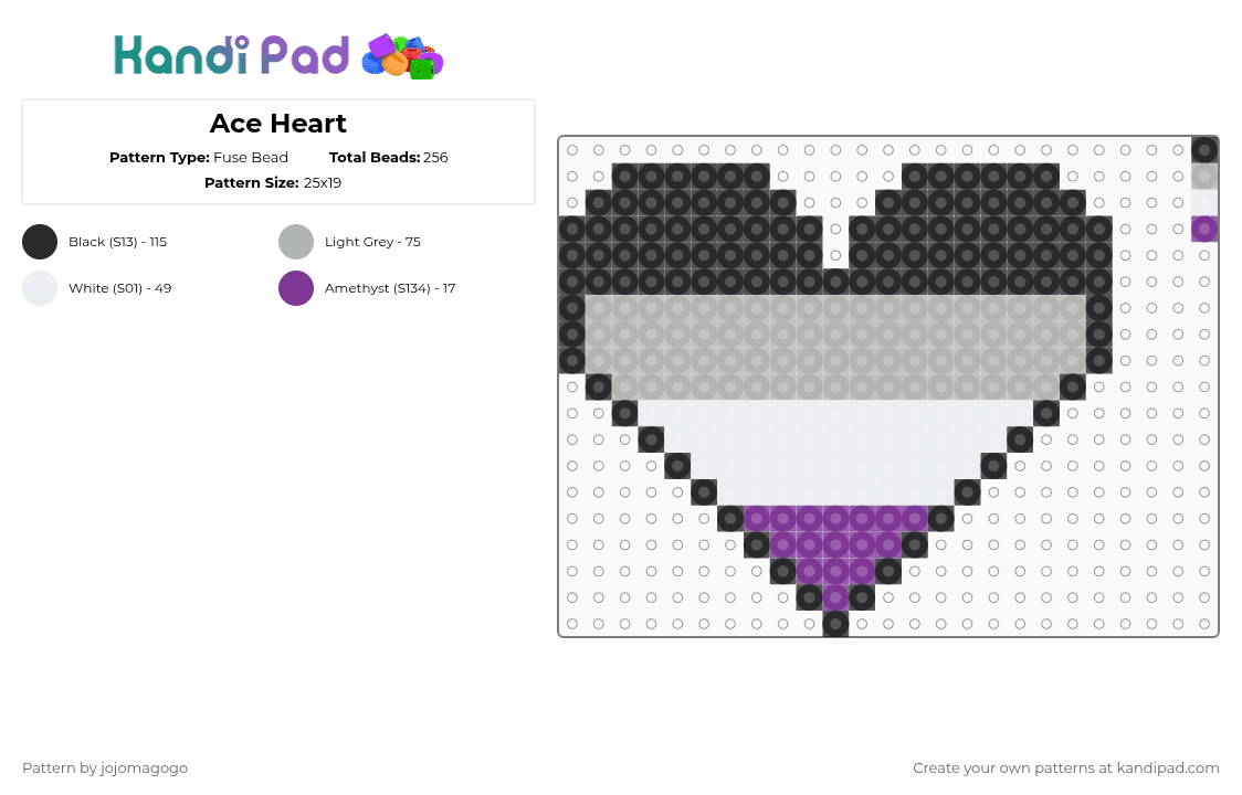 Ace Heart - Fuse Bead Pattern by jojomagogo on Kandi Pad - beige