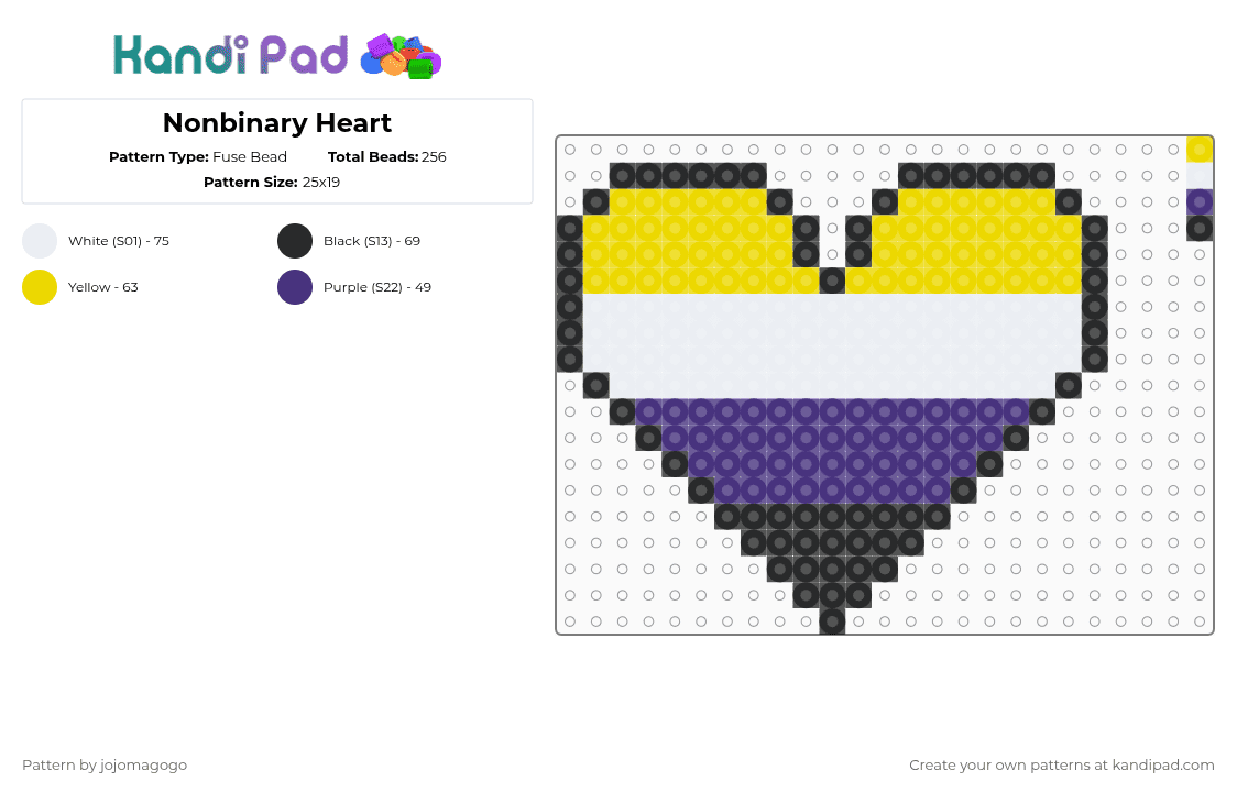 Nonbinary Heart - Fuse Bead Pattern by jojomagogo on Kandi Pad - yellow,purple