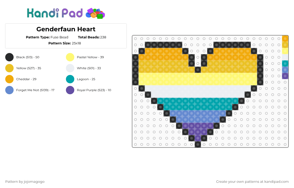 Genderfaun Heart - Fuse Bead Pattern by jojomagogo on Kandi Pad - orange,yellow