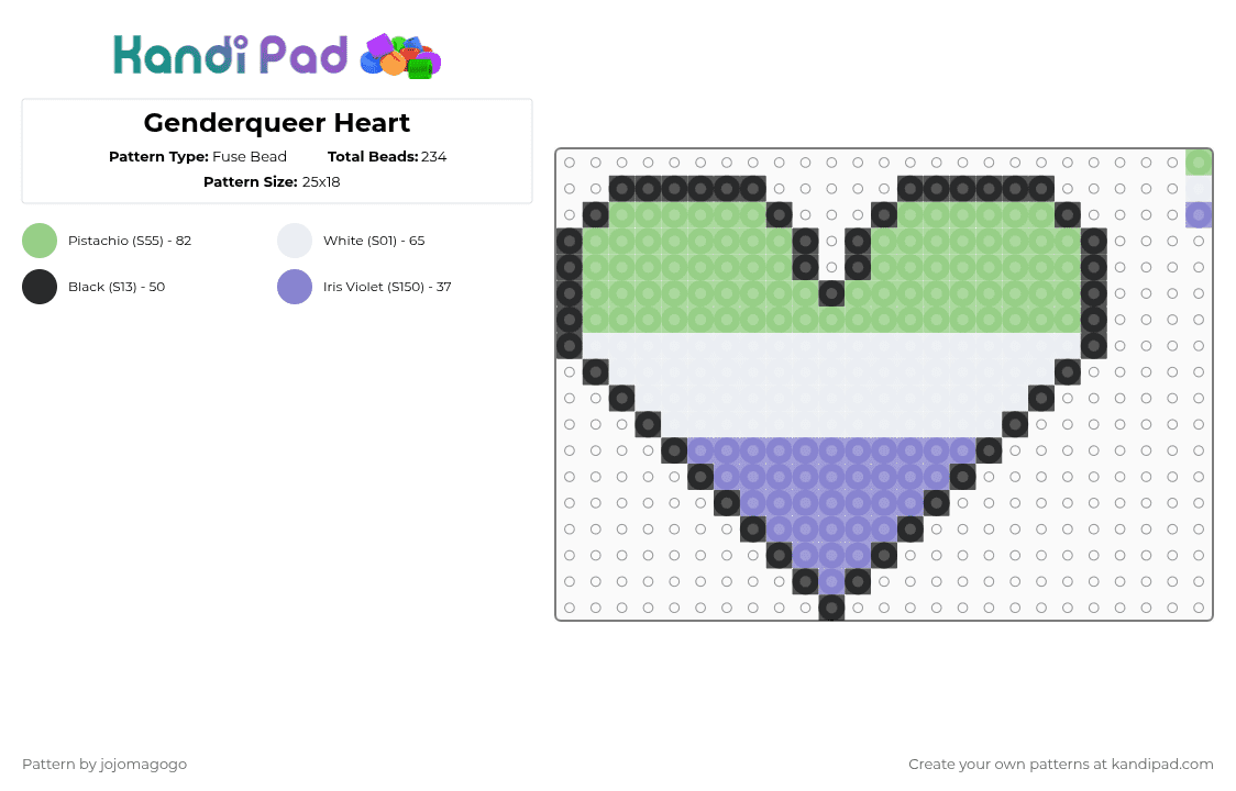 Genderqueer Heart - Fuse Bead Pattern by jojomagogo on Kandi Pad - teal,blue