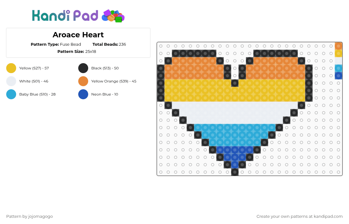 Aroace Heart - Fuse Bead Pattern by jojomagogo on Kandi Pad - orange,yellow