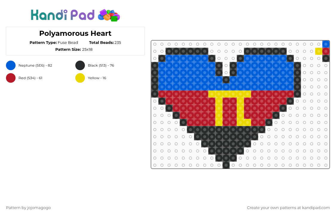 Polyamorous Heart - Fuse Bead Pattern by jojomagogo on Kandi Pad - blue,red