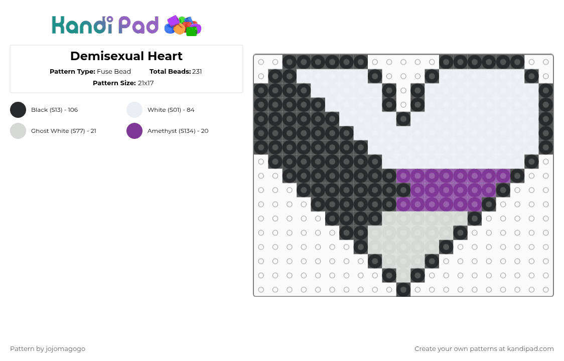 Demisexual Heart - Fuse Bead Pattern by jojomagogo on Kandi Pad - white
