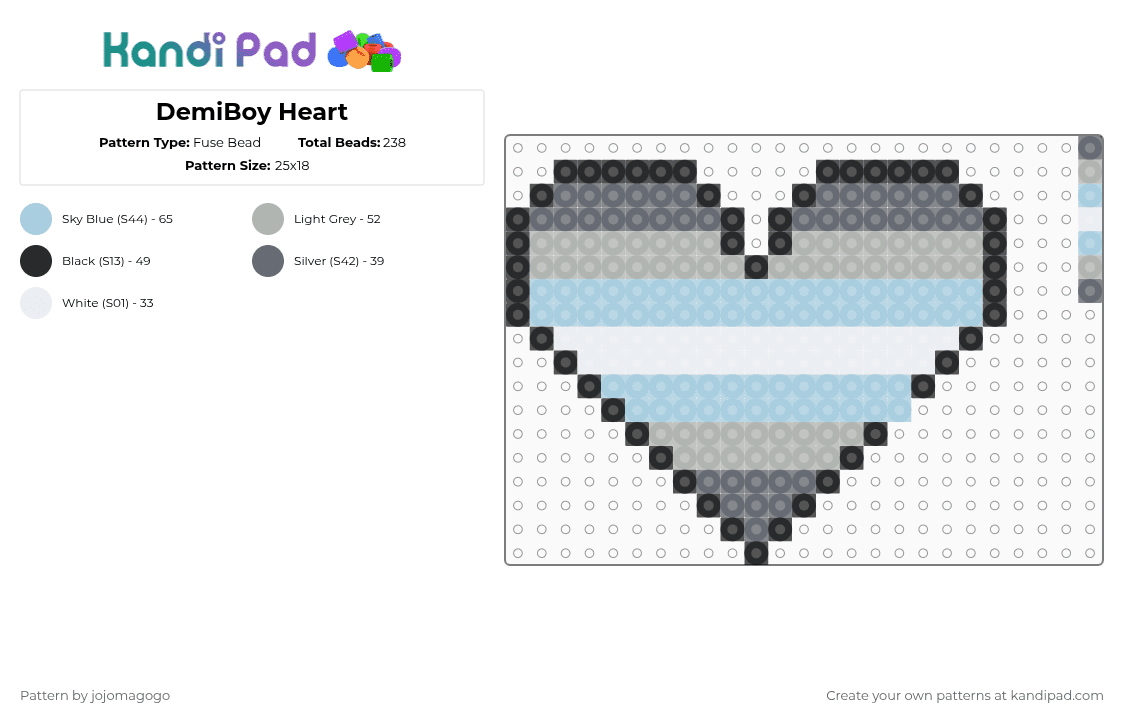 DemiBoy Heart - Fuse Bead Pattern by jojomagogo on Kandi Pad - beige,light blue