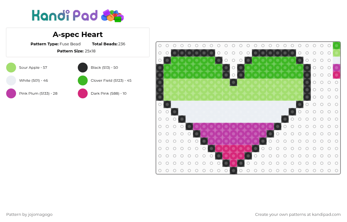 A-spec Heart - Fuse Bead Pattern by jojomagogo on Kandi Pad - green,pink