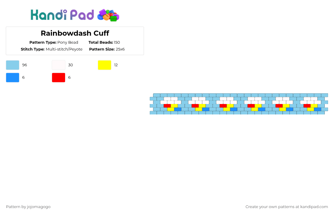 Rainbowdash Cuff - Pony Bead Pattern by jojomagogo on Kandi Pad - light blue,mlp,rainbowdash,my little pony,rainbowdash cuff,small cuff,my little pony cuff,cuff,perler bead cuff