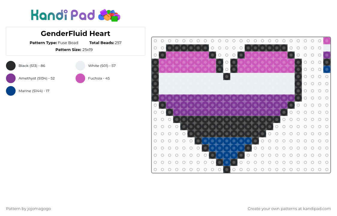 GenderFluid Heart - Fuse Bead Pattern by jojomagogo on Kandi Pad - pink