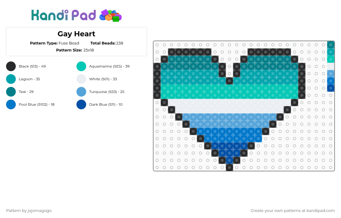 Gay Heart - Fuse Bead Pattern by jojomagogo on Kandi Pad - teal