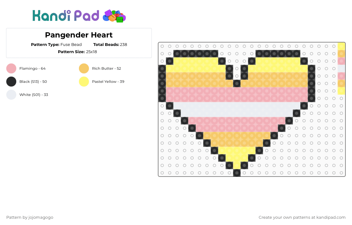 Pangender Heart - Fuse Bead Pattern by jojomagogo on Kandi Pad - yellow,beige