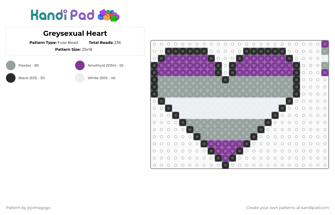 Greysexual Heart - Fuse Bead Pattern by jojomagogo on Kandi Pad - pink,gray