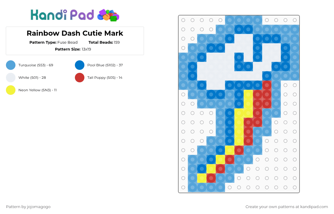 Rainbow Dash Cutie Mark - Fuse Bead Pattern by jojomagogo on Kandi Pad - blue,light blue