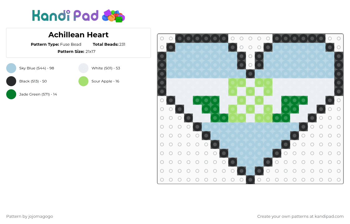 Achillean Heart - Fuse Bead Pattern by jojomagogo on Kandi Pad - light blue