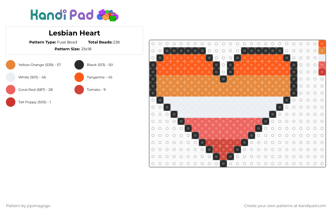 Lesbian Heart - Fuse Bead Pattern by jojomagogo on Kandi Pad - orange,red