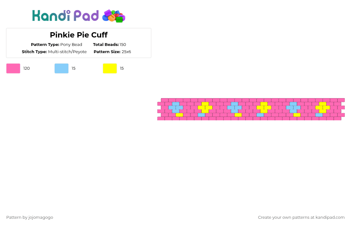 Pinkie Pie Cuff - Pony Bead Pattern by jojomagogo on Kandi Pad - pink,pinkie pie,mlp,my little pony,pinkie pie cuff,my little pony cuff,cuff,pinkie cuff