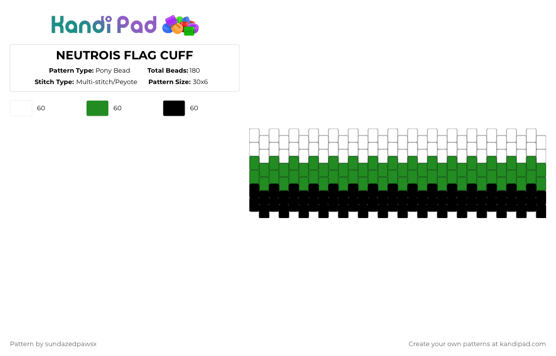 NEUTROIS FLAG CUFF - Pony Bead Pattern by deleted_user_47501 on Kandi Pad - white,green