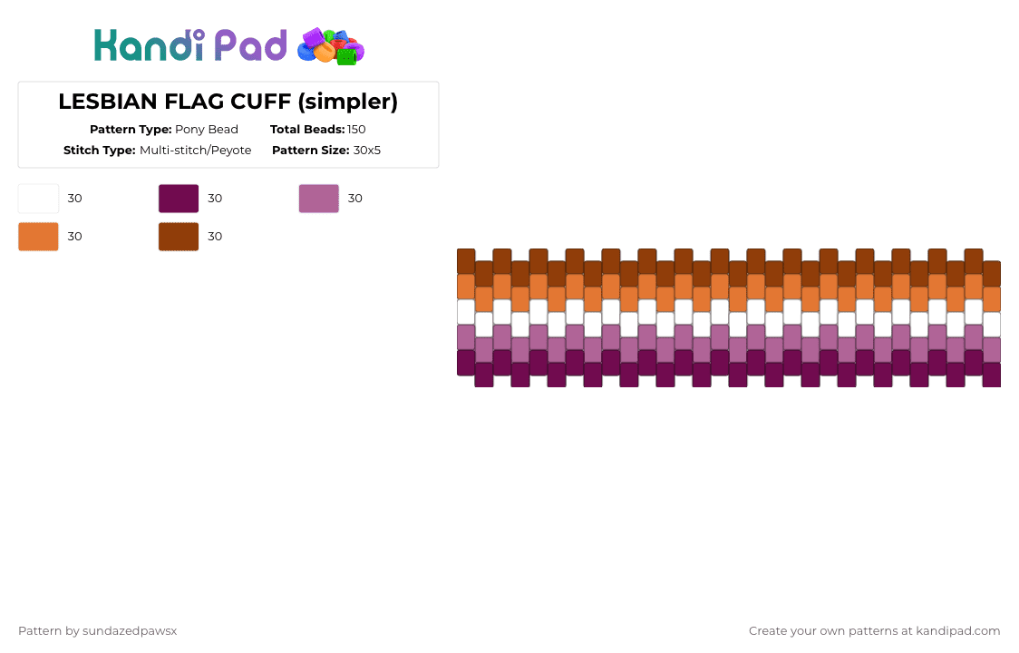 LESBIAN FLAG CUFF (simpler) - Pony Bead Pattern by deleted_user_47501 on Kandi Pad - pink