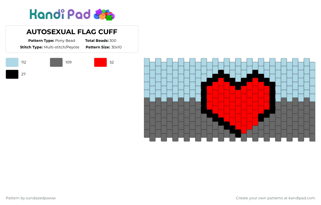 AUTOSEXUAL FLAG CUFF - Pony Bead Pattern by deleted_user_47501 on Kandi Pad - gray,light blue
