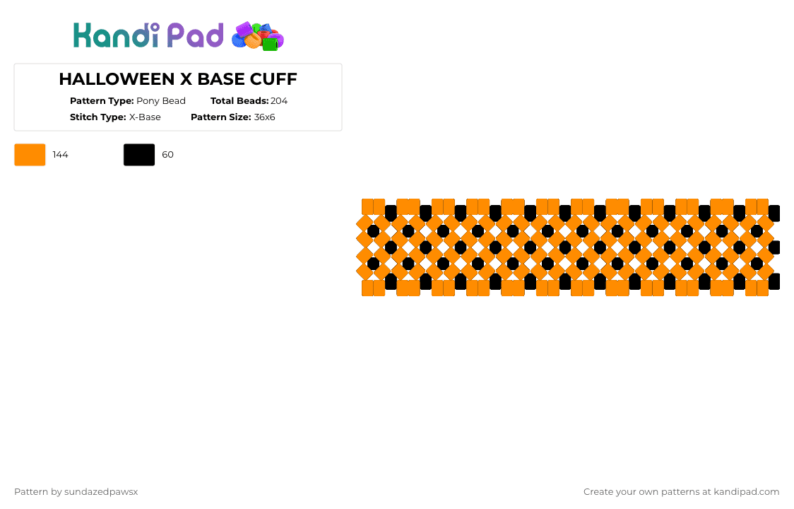 HALLOWEEN X BASE CUFF - Pony Bead Pattern by deleted_user_47501 on Kandi Pad - orange,black