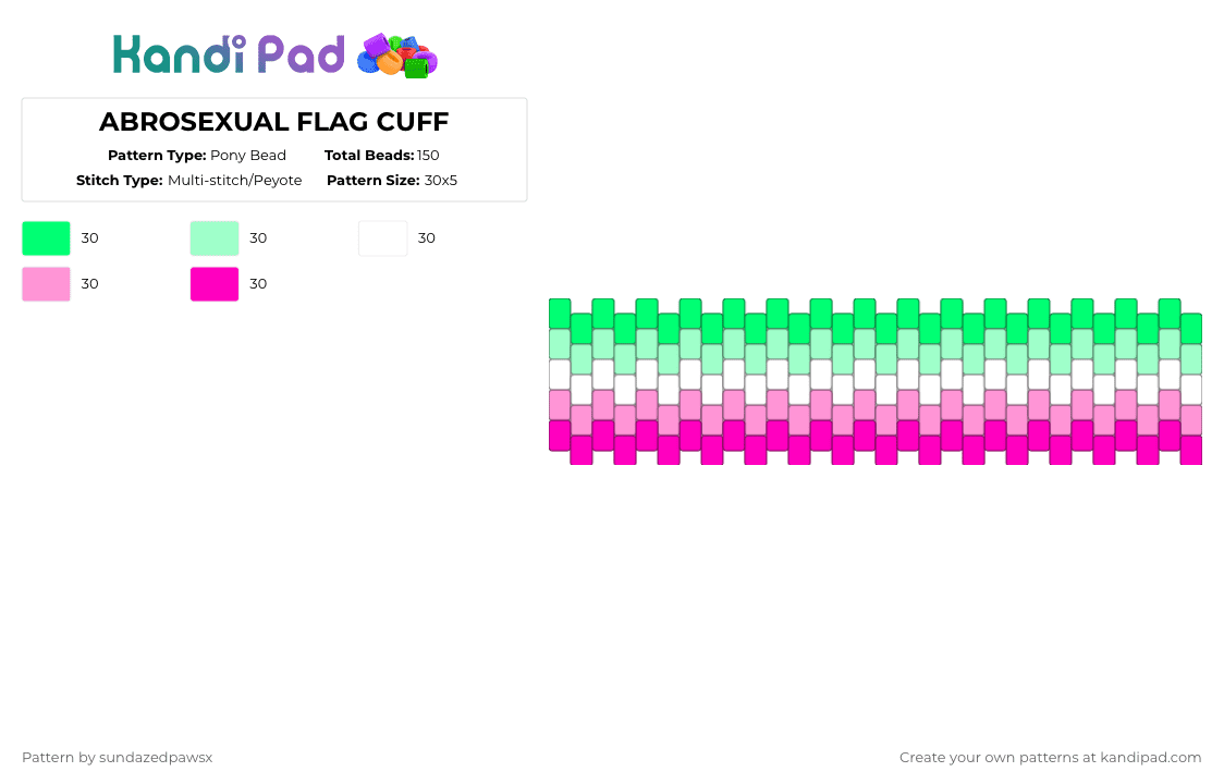 ABROSEXUAL FLAG CUFF - Pony Bead Pattern by deleted_user_47501 on Kandi Pad - teal,pink