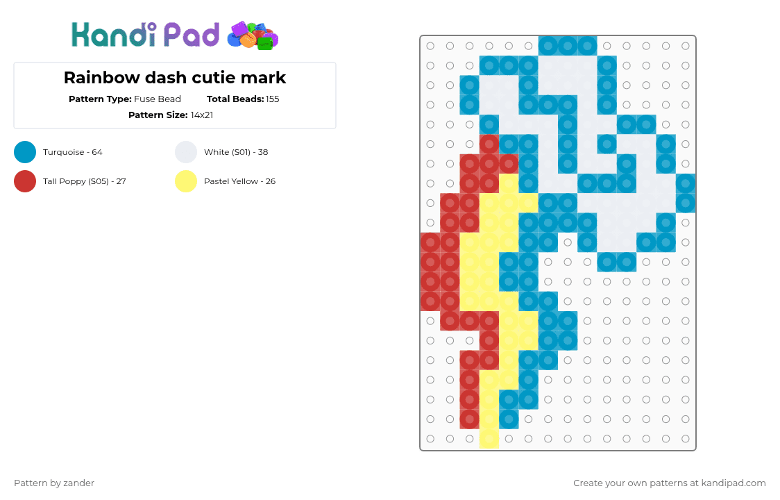 Rainbow dash cutie mark - Fuse Bead Pattern by zander on Kandi Pad - light blue