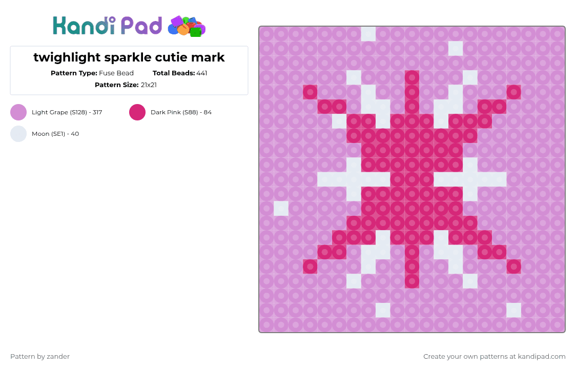 twighlight sparkle cutie mark - Fuse Bead Pattern by zander on Kandi Pad - pink