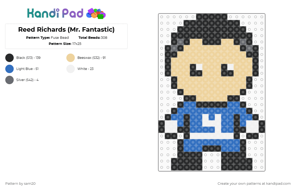 Reed Richards (Mr. Fantastic) - Fuse Bead Pattern by sam20 on Kandi Pad - fantastic 4,character,superhero,beige,blue