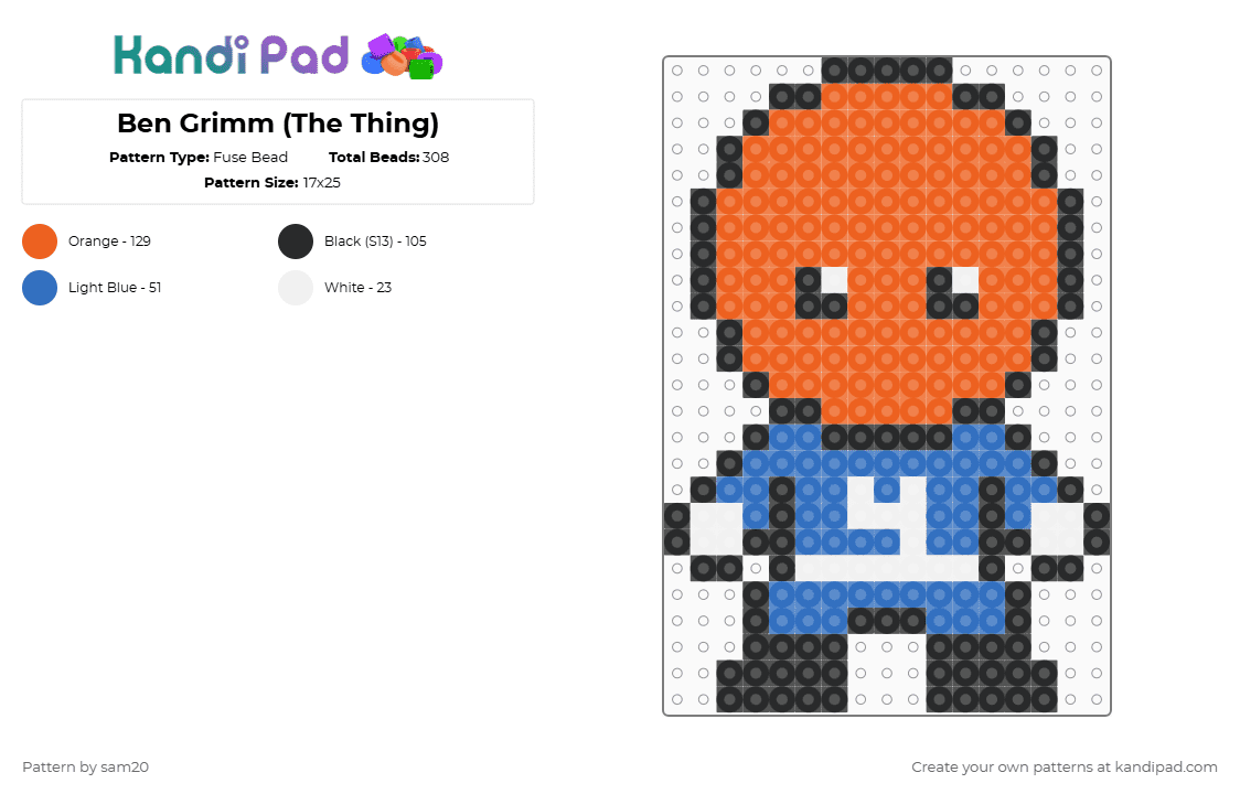 Ben Grimm (The Thing) - Fuse Bead Pattern by sam20 on Kandi Pad - orange,blue