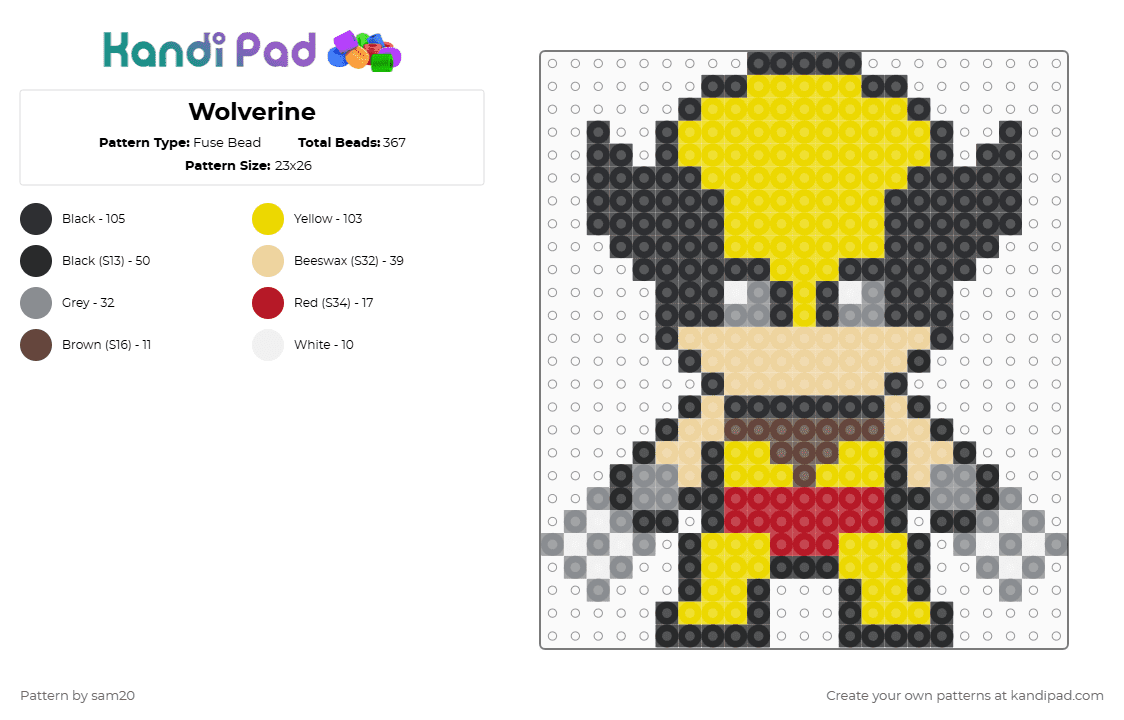 Wolverine Fuse Bead Pattern - Kandi Pad | Kandi Patterns, Fuse Bead ...