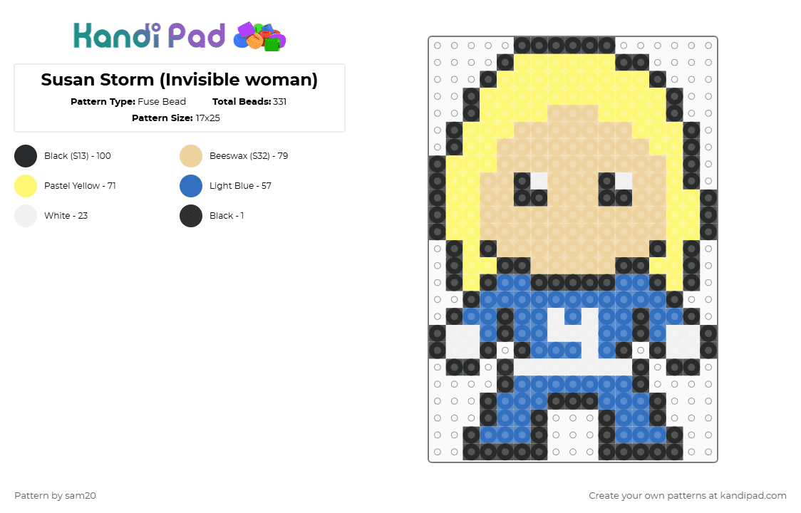 Susan Storm (Invisible woman) - Fuse Bead Pattern by sam20 on Kandi Pad - fantastic four,yellow,beige
