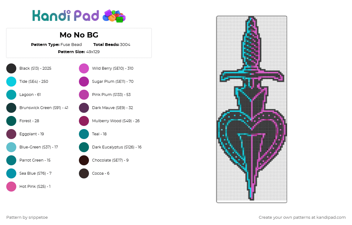 Mo No BG - Fuse Bead Pattern by srippetoe on Kandi Pad - black,light blue,pink