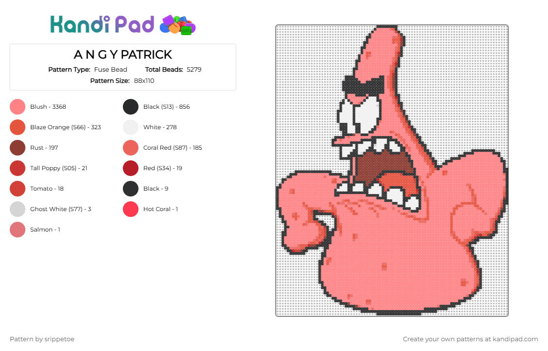 A N G Y PATRICK - Fuse Bead Pattern by srippetoe on Kandi Pad - red