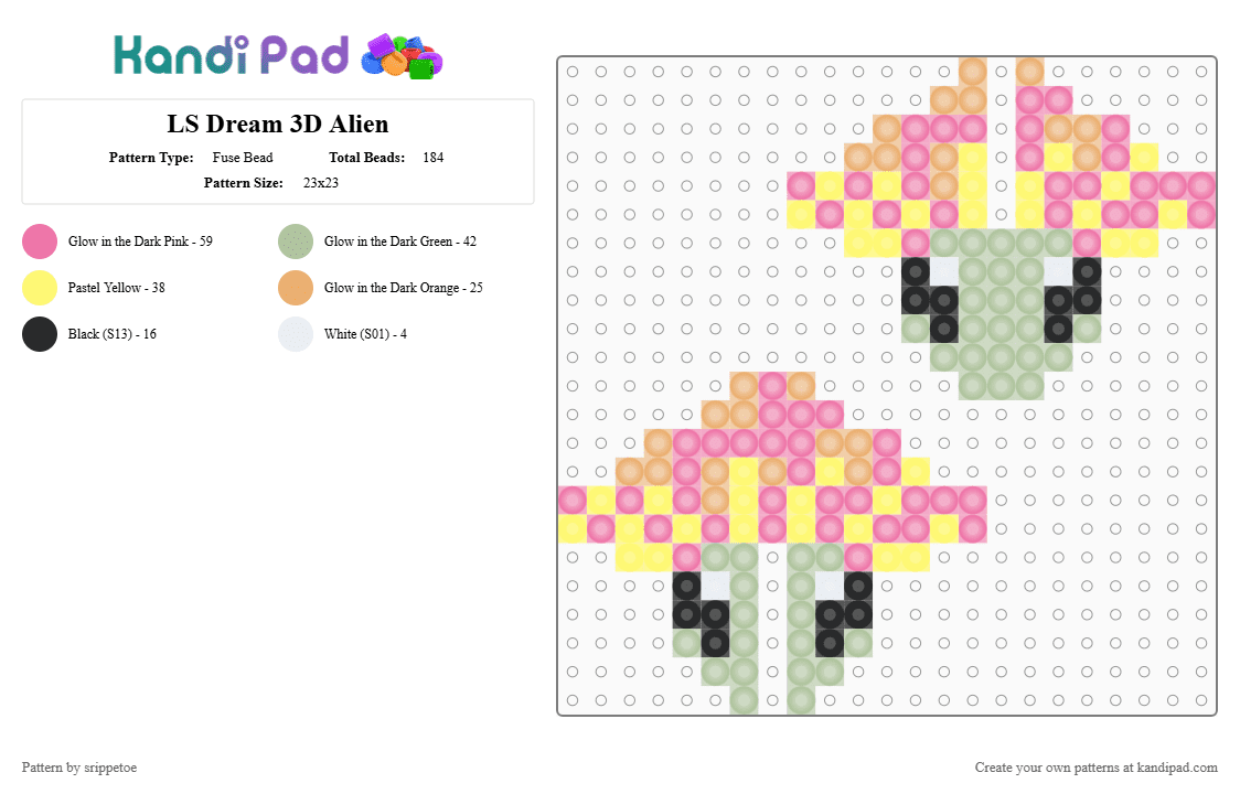 LS Dream 3D Alien - Fuse Bead Pattern by srippetoe on Kandi Pad - pink,beige,lsdream,alien,3d,perler,glow,lsdreamer,lsdreamin