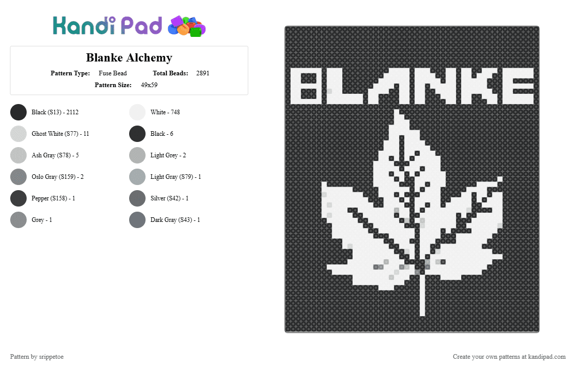 Blanke Alchemy - Fuse Bead Pattern by srippetoe on Kandi Pad - black,white,beige,gray