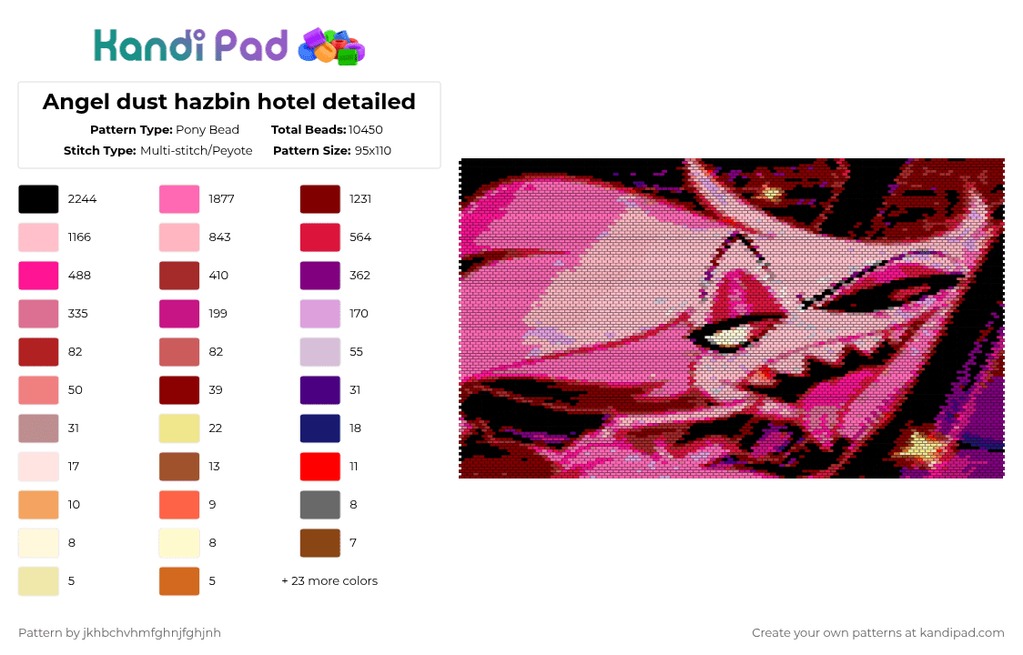 Angel dust hazbin hotel detailed - Pony Bead Pattern by jkhbchvhmfghnjfghjnh on Kandi Pad - pink,red,brown