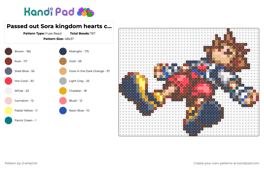 Passed out Sora kingdom hearts chain of memories - Fuse Bead Pattern by charlezink on Kandi Pad - brown, chain of memories, kh, kingdom hearts, purple, red, sora