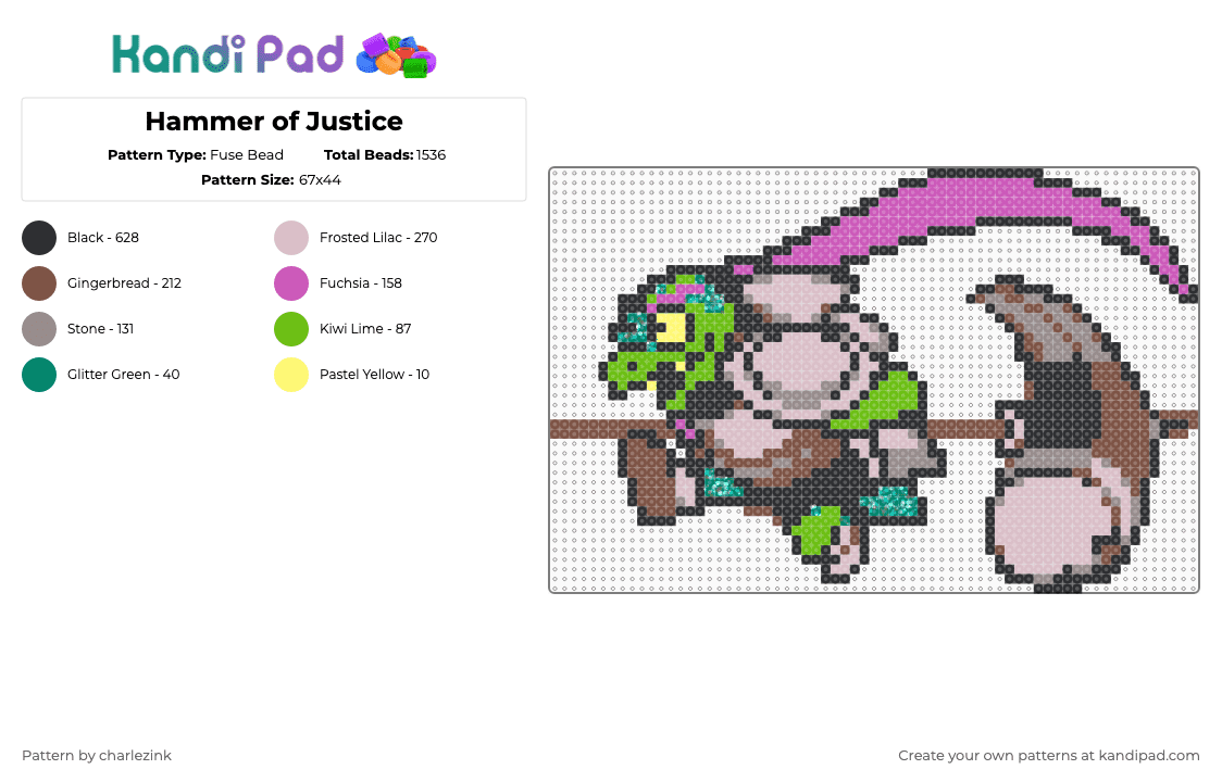 Hammer of Justice - Fuse Bead Pattern by charlezink on Kandi Pad - hammer,game,cartoon,weapon,gaming,video game,pink,gray,beige,tan,deltarune,gerson,hammer of justice