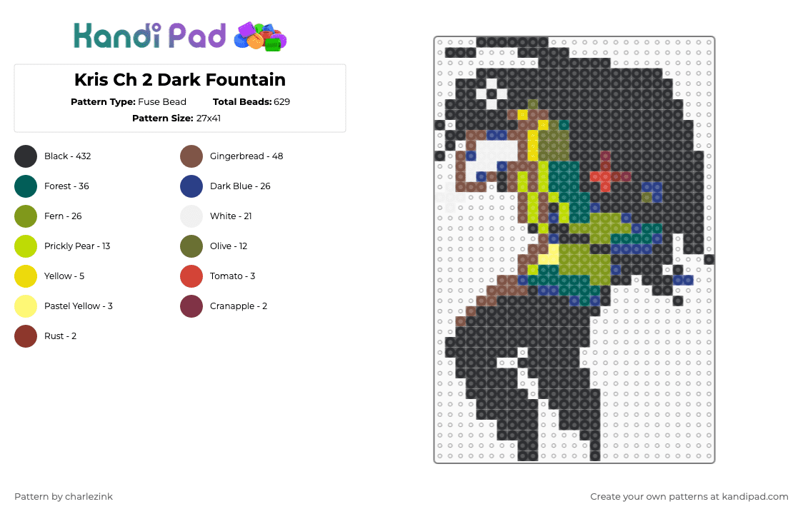 Kris Ch 2 Dark Fountain - Fuse Bead Pattern by charlezink on Kandi Pad - black,gold,tan,gray,colorful,deltarune,kris