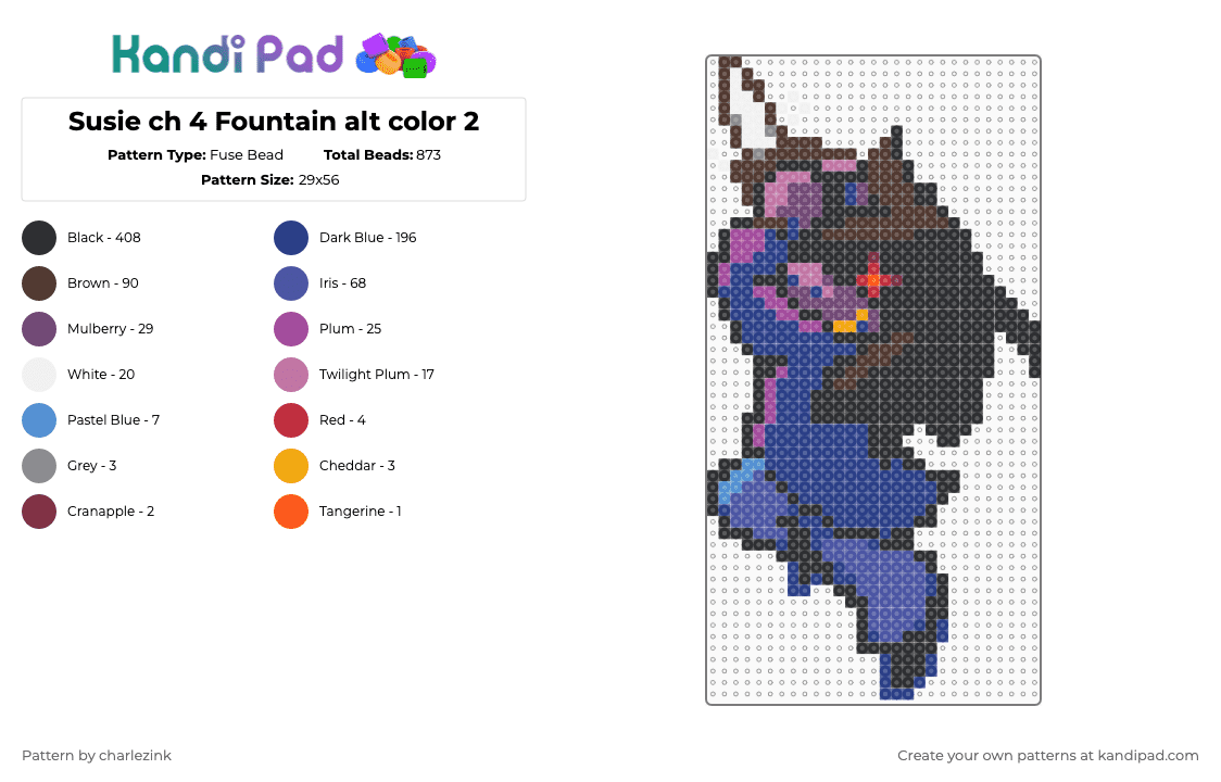 Susie ch 4 Fountain alt color 2 - Fuse Bead Pattern by charlezink on Kandi Pad - black,brown,blue,purple,colorful,deltarune,susie