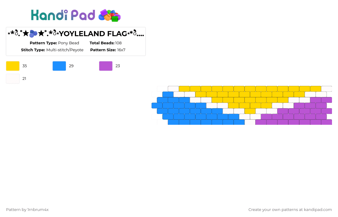 ⋆*ੈ.˚✮🫐✮˚.*ੈ⋆YOYLELAND FLAG⋆*ੈ.˚✮🫐✮˚.*ੈ⋆ - Pony Bead Pattern by 1rnbrum4x on Kandi Pad - yellow,light blue,bfdi,yoyleland,yoylecake