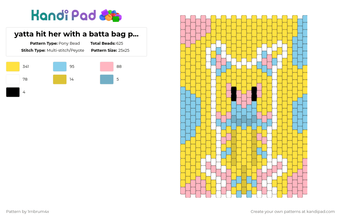yatta hit her with a batta bag pannel!!!!! - Pony Bead Pattern by 1rnbrum4x on Kandi Pad - yellow,dandys world,yatta,pinyata,cute,bag,sigma