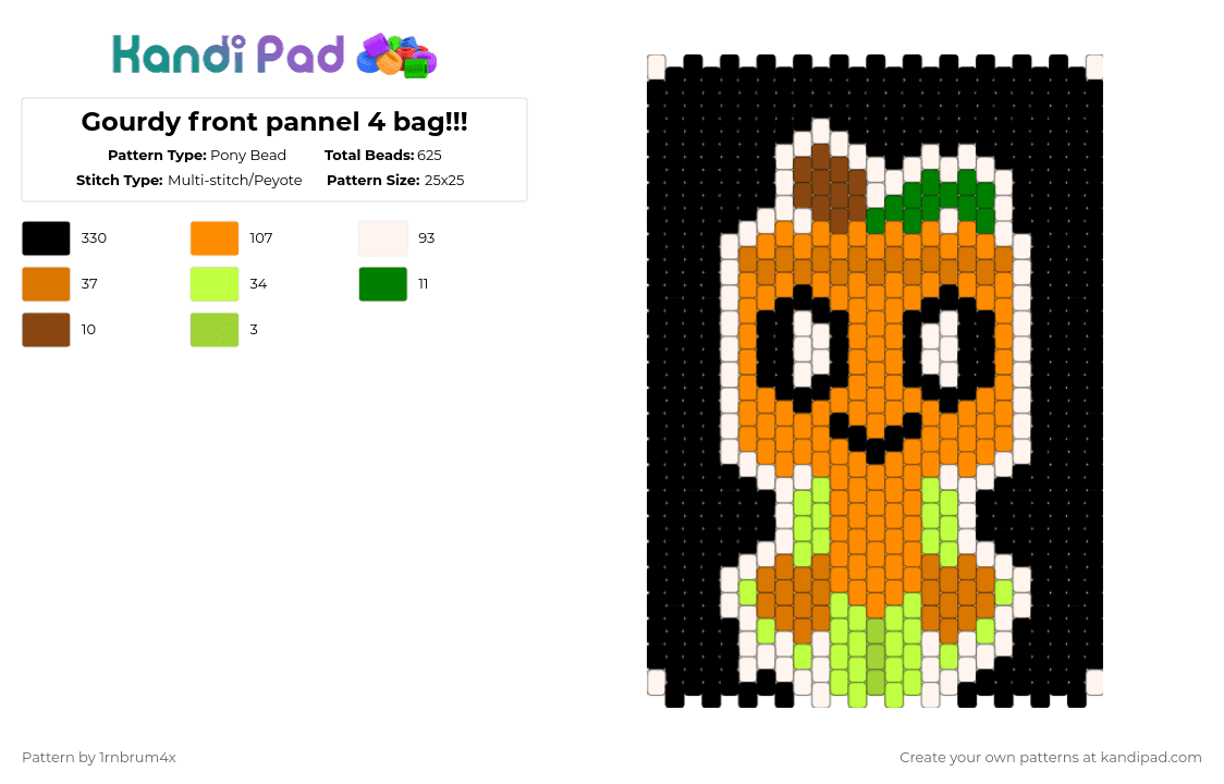 Gourdy front pannel 4 bag!!! - Pony Bead Pattern by 1rnbrum4x on Kandi Pad - black,orange,dandys world,halloween,bag,pumpkin,cute,sigma