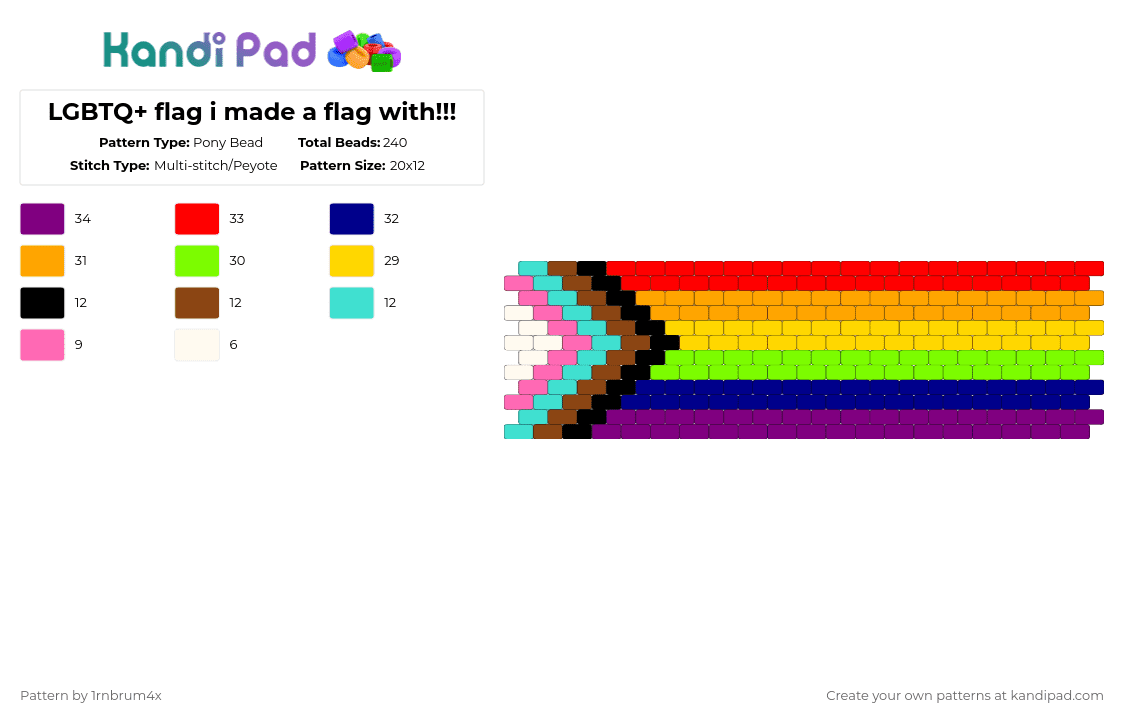 LGBTQ+ flag i made a flag with!!! - Pony Bead Pattern by 1rnbrum4x on Kandi Pad - colorful, lgbtq, pink, purple, yellow