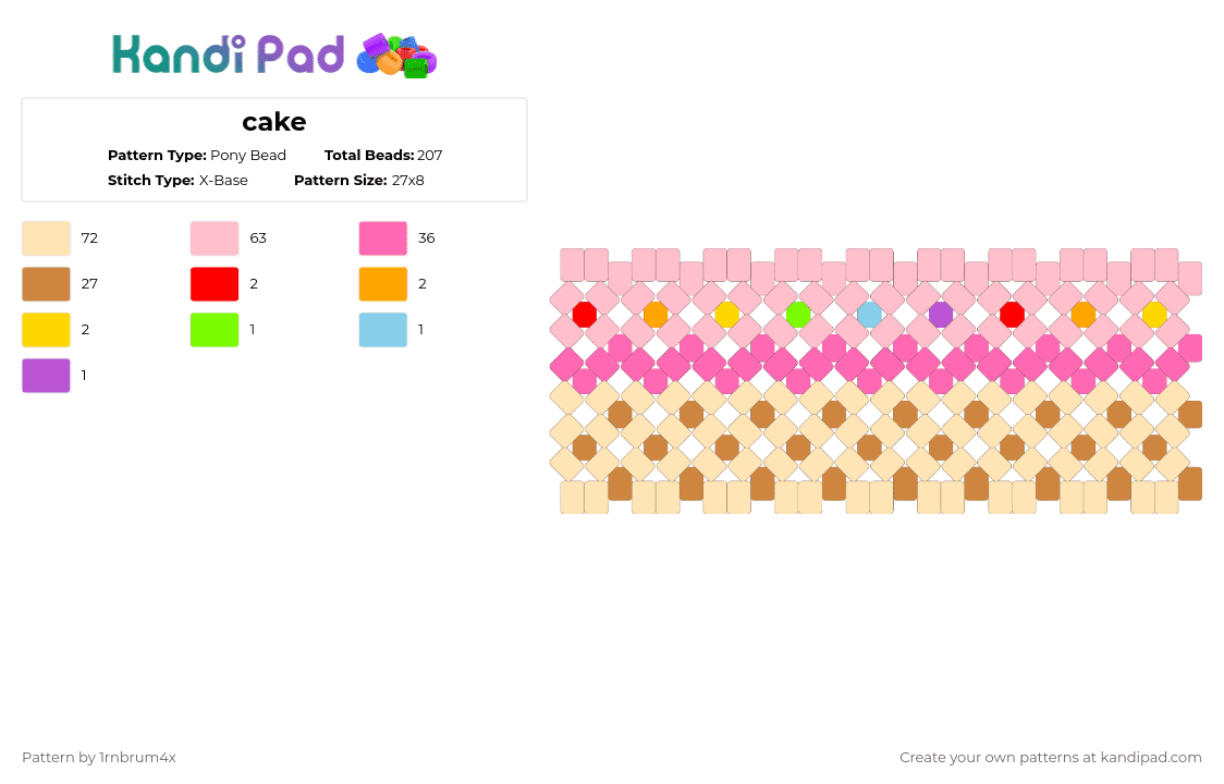 Cake Pony Bead Pattern - Kandi Pad | Kandi Patterns, Fuse Bead Patterns ...