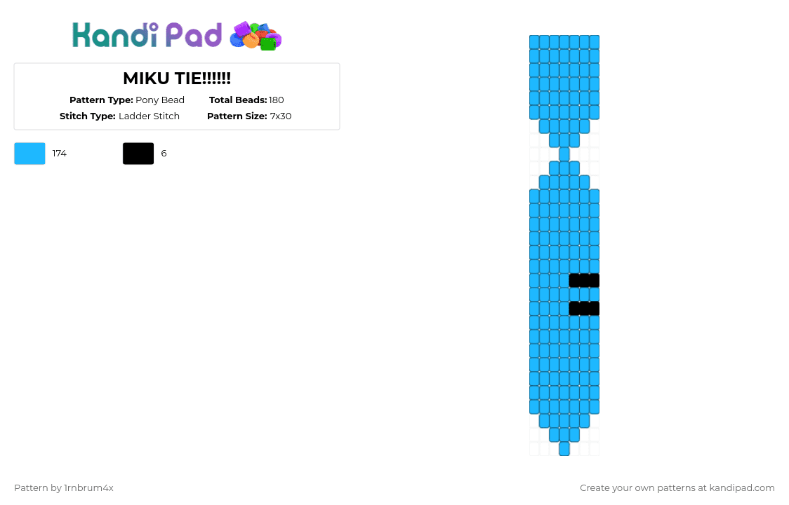 MIKU TIE!!!!!! - Pony Bead Pattern by 1rnbrum4x on Kandi Pad - light blue,miku,hatsune miku,vocaloid,sigma