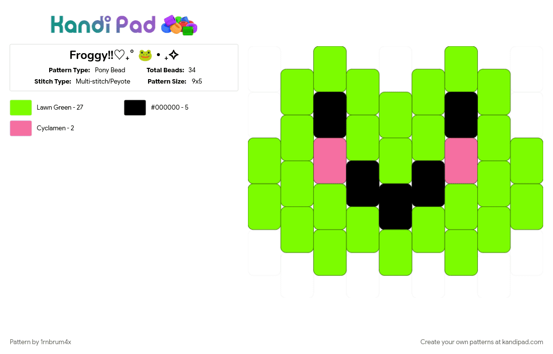 Froggy!!♡₊˚ 🐸・₊✧ - Pony Bead Pattern by 1rnbrum4x on Kandi Pad - frog, green