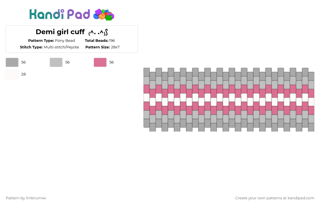 Demi girl cuff  ₍^. .^₎⟆ - Pony Bead Pattern by 1rnbrum4x on Kandi Pad - beige,pink,lgbtq,demigirl,cuff,sigma