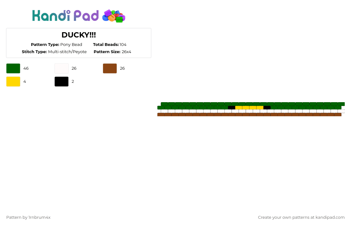 DUCKY!!! - Pony Bead Pattern by 1rnbrum4x on Kandi Pad - red,green,duck