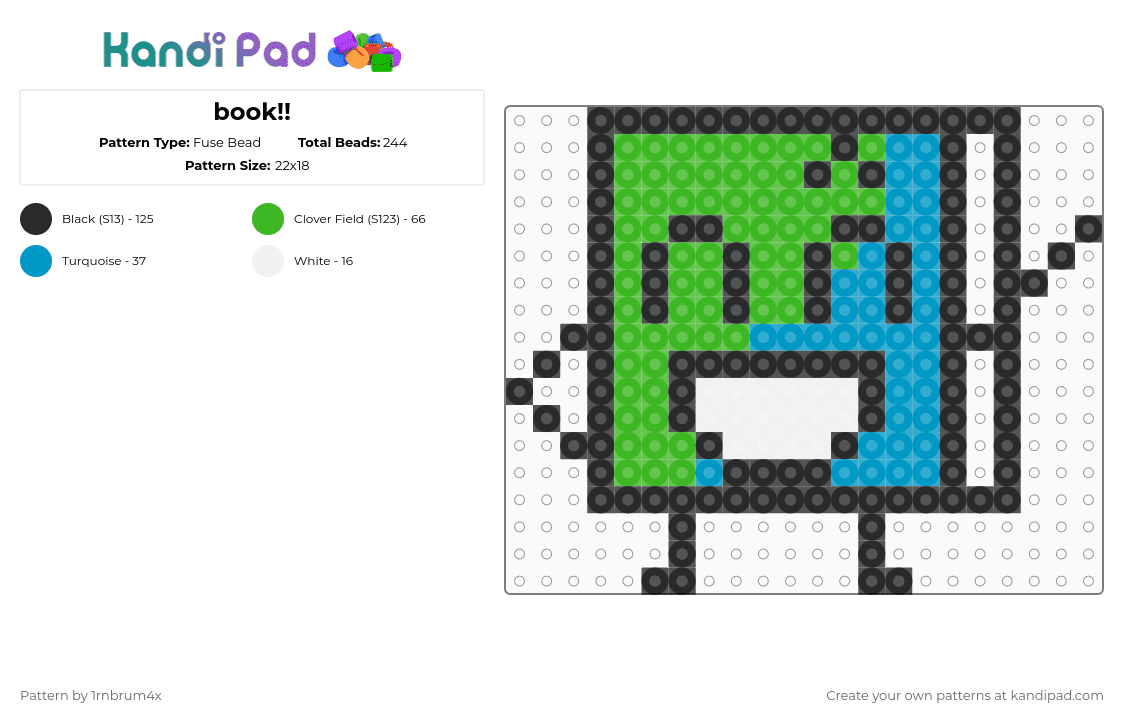book!! - Fuse Bead Pattern by 1rnbrum4x on Kandi Pad - green, light blue